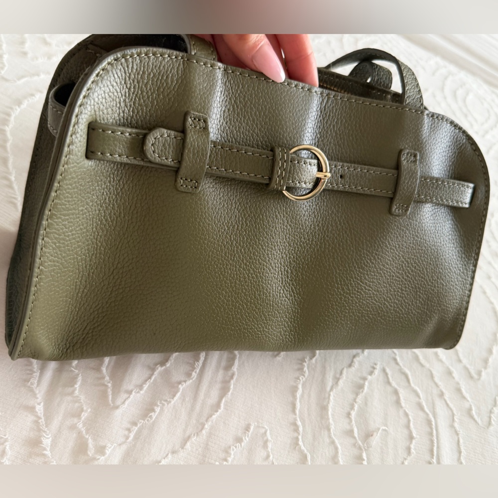 Olive Green Genuine Leather Shoulder East West Bag - Picture 2 of 11